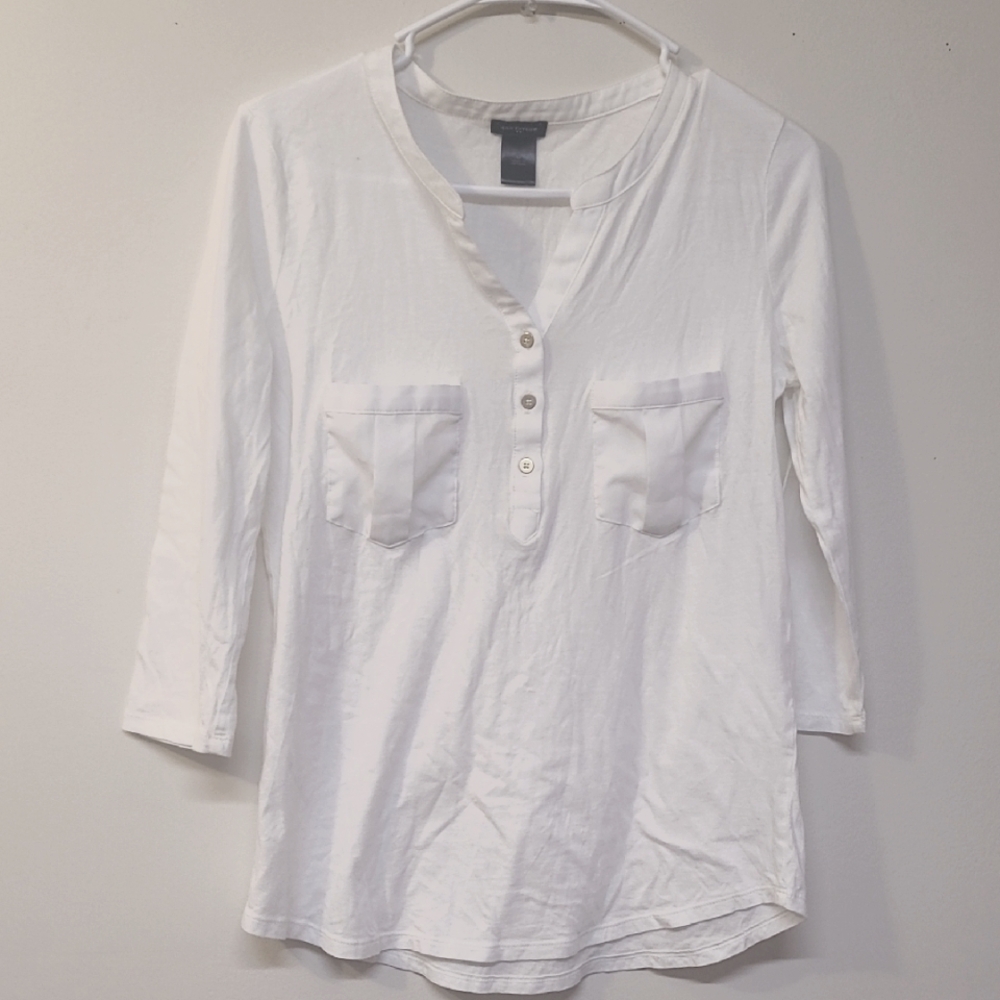 Ann Taylor White Buttoned Polo Collar Top used good condition for women.